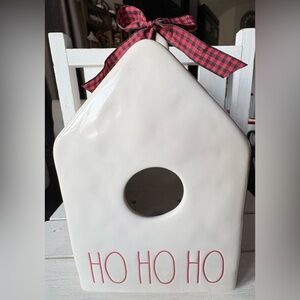 Rae Dunn White HO HO HO Holiday Birdhouse with Red Lettering